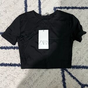 Zara Black Crop Fitted T-Shirt